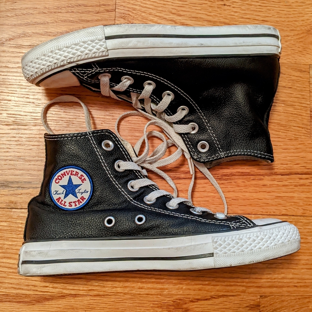 Converse All Star Leather Hi Tops Black Size 5